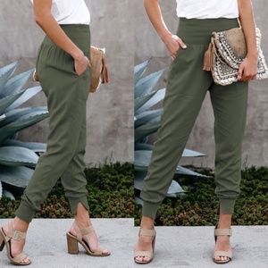 Boho Olive jogger Ruched pocket Harem Style Pants Lounge